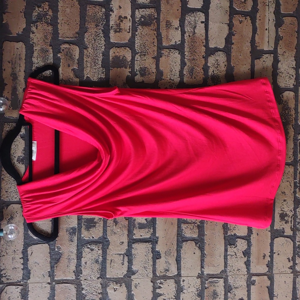 Red Sleeveless Cowl Neck Top